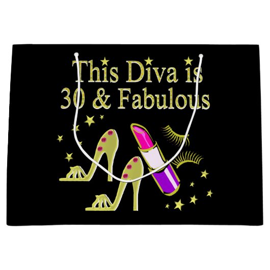 金ゴールド30歳と素晴らしい30歳の誕生日デザイン ラージペーパーバッグ (正面)