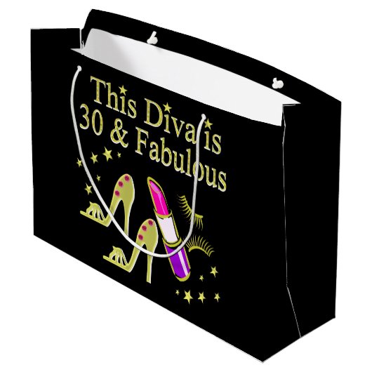 金ゴールド30歳と素晴らしい30歳の誕生日デザイン ラージペーパーバッグ (裏面アングル)