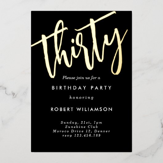 金ゴールド30歳の誕生日の招待状 箔招待状 (正面)