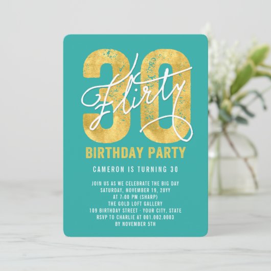 金ゴールド30歳気のあるそぶりをしたの誕生日パーティー招待状 招待状 (スタンド正面)