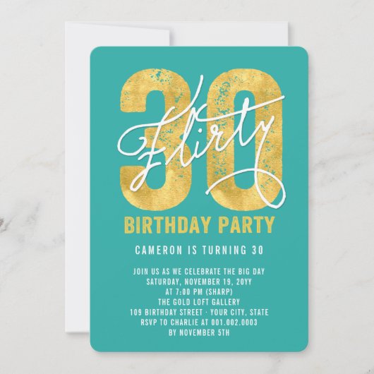 金ゴールド30歳気のあるそぶりをしたの誕生日パーティー招待状 招待状 (正面)