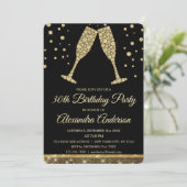 金ゴールド30th誕生日パーティーダイヤモンドシャンパングラス 招待状 (スタンド正面)