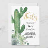 金ゴールド30th誕生日招待状サボテンのフィエスタ 招待状 (正面)