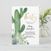 金ゴールド30th誕生日招待状サボテンのフィエスタ 招待状 (スタンド正面)