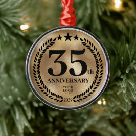 金ゴールド35周年記念ビジネスロゴクリスマス メタルオーナメント