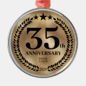 金ゴールド35周年記念ビジネスロゴクリスマス メタルオーナメント (正面)