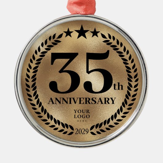 金ゴールド35周年記念ビジネスロゴクリスマス メタルオーナメント (正面)