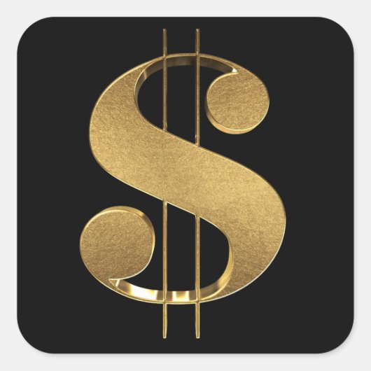 金ゴールド3Dドル記号 スクエアシール (正面)