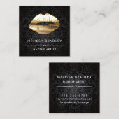 金ゴールド3Dリップダマスクメイクアップアーティスト美しいサロン スクエア名刺 (正面/裏面)