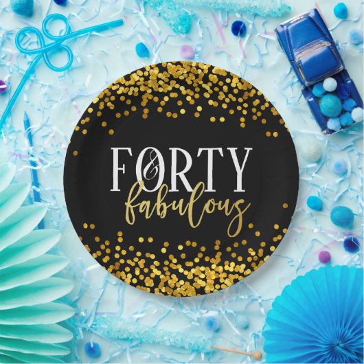 金ゴールド40およびすばらしい誕生会のプレート ペーパープレート (パーティー)