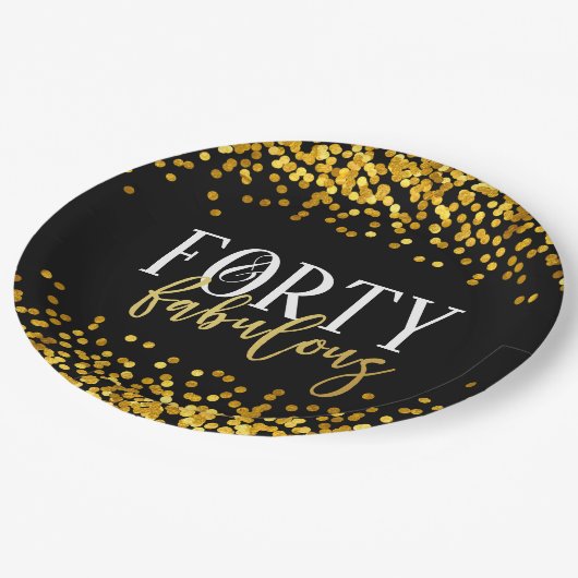 金ゴールド40およびすばらしい誕生会のプレート ペーパープレート (アングル)