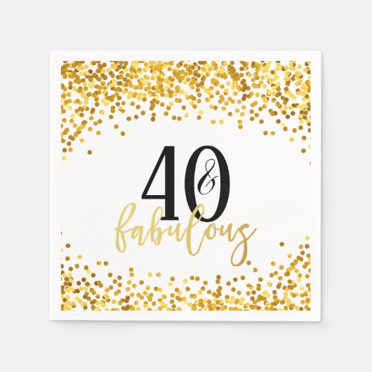 金ゴールド40と素晴らしい40th誕生日パーティーナプキンス スタンダードカクテルナプキン (正面)