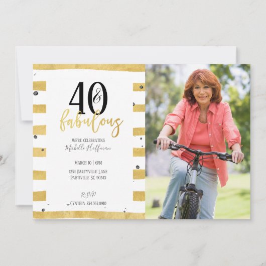 金ゴールド40歳と素晴らしい40歳の誕生日パーティの招待状 招待状 (正面)