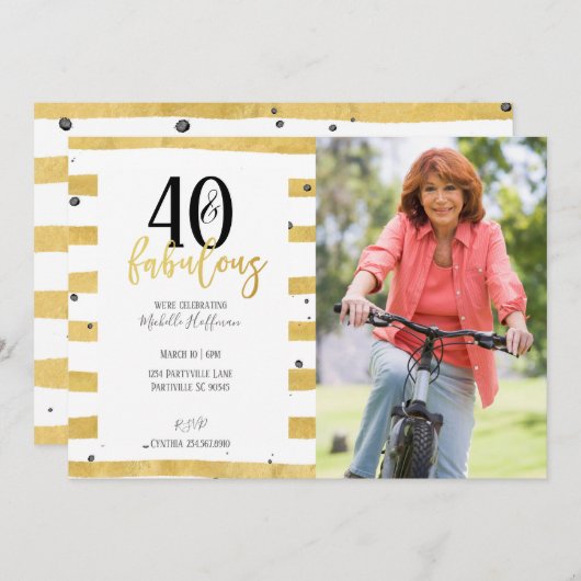 金ゴールド40歳と素晴らしい40歳の誕生日パーティの招待状 招待状 (正面/裏面)