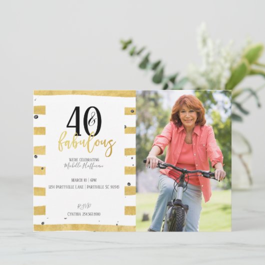 金ゴールド40歳と素晴らしい40歳の誕生日パーティの招待状 招待状 (スタンド正面)