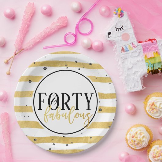 金ゴールド40歳と素晴らしい40歳の誕生日パーティープレート ペーパープレート (パーティー)