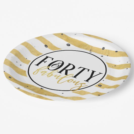 金ゴールド40歳と素晴らしい40歳の誕生日パーティープレート ペーパープレート (アングル)