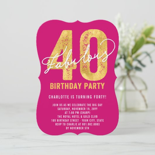 金ゴールド40歳の誕生日パーティー招待状 招待状 (スタンド正面)
