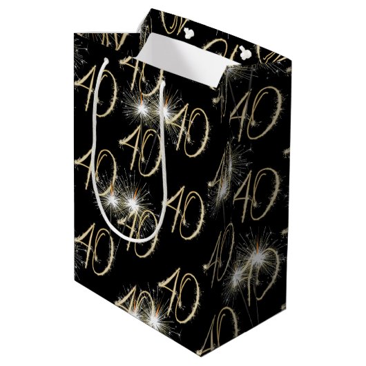 金ゴールド40歳の誕生日 ミディアムペーパーバッグ (裏面アングル)