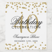 金ゴールド40th誕生日グリッター紙吹雪白 ワインラベル (シングルラベル)