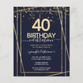 金ゴールド40th誕生日パーティー予算招待状 (正面)