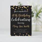 金ゴールド40th誕生日パーティー型グリッターブラック 招待状 (スタンド正面)