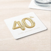 金ゴールド440歳の誕生日バルーンパーティー スクエアペーパーコースター (アングル)