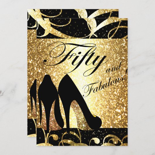 金ゴールド50およびすばらしい女性の誕生日の招待状 招待状 (正面/裏面)