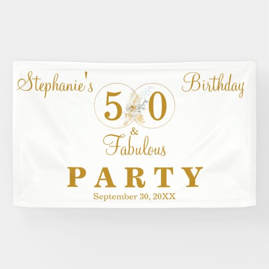 金ゴールド50と素晴らしいタイポグラフィ50誕生日 横断幕 (横)
