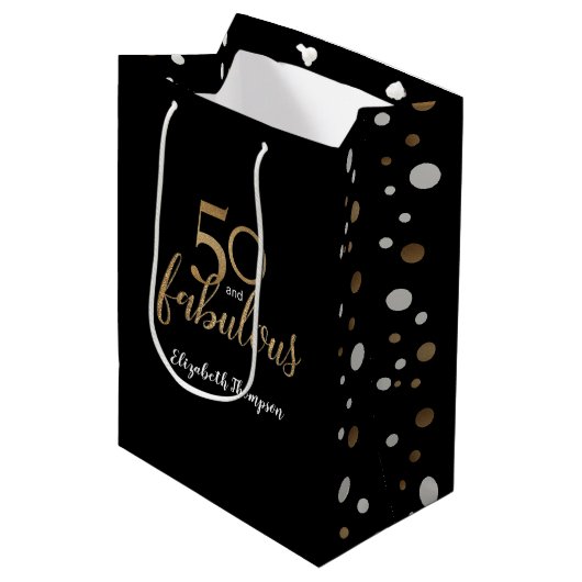 金ゴールド50と素晴らしい誕生日パーティーの贈り物 ミディアムペーパーバッグ (正面アングル)
