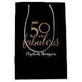 金ゴールド50と素晴らしい誕生日パーティーの贈り物 ミディアムペーパーバッグ (正面)