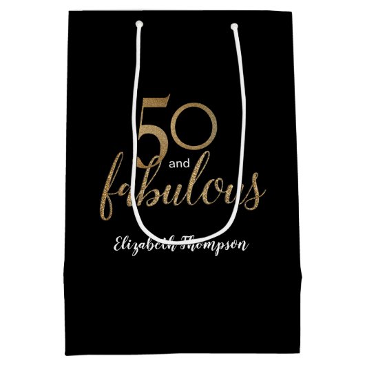 金ゴールド50と素晴らしい誕生日パーティーの贈り物 ミディアムペーパーバッグ (裏面)