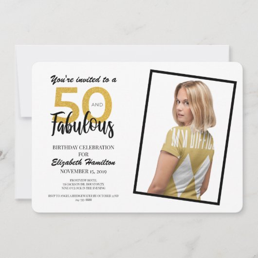 金ゴールド50と素晴らしい誕生日パーティー 招待状 (正面)