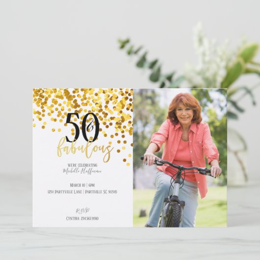 金ゴールド50と素晴らしい50バースデーパーティ招待状 招待状 (スタンド正面)