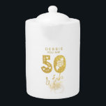 金ゴールド50アンドファブティーポット<br><div class="desc">50とFabの装飾書は金ゴールドとグリッターで設計さフェイクれた。そのカスタマイズ特別な人のための素晴らしい誕生日の贈り物と記念の贈り物を作るために簡単に名前とメッセージ。</div>