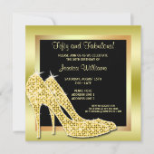 金ゴールド50エレガント&素晴らしい誕生日パーティー 招待状 (正面)