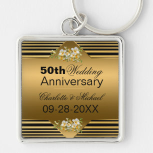 金ゴールド50周年結婚キーチェーン キーホルダー