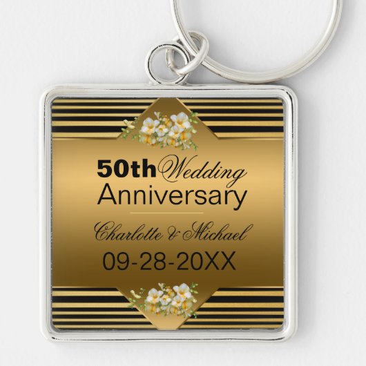 金ゴールド50周年結婚キーチェーン キーホルダー (正面)