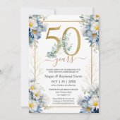金ゴールド50周年結婚パーティー野生デイジー 招待状 (正面)