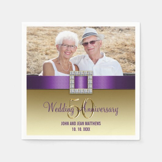 金ゴールド50周年結婚紙ナプキンス スタンダードカクテルナプキン (正面)