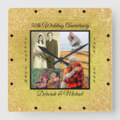 金ゴールド50周年結婚記念写真カスタム写真 スクエア壁時計 (正面)