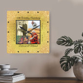 金ゴールド50周年結婚記念写真カスタム写真 スクエア壁時計