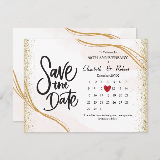 金ゴールド50周年記念カレンダー 案内ポストカード (正面/裏面)