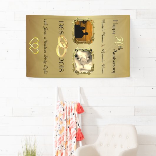 金ゴールド50周年記念パーソナライズされた写真 横断幕 (インサイチュ)