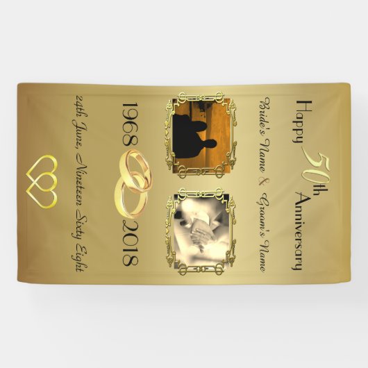 金ゴールド50周年記念パーソナライズされた写真 横断幕 (横)