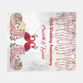 金ゴールド50周年記念レッドピーコックラブウィングハート フリースブランケット (正面(横))