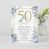 金ゴールド50周年記念結婚ダスティブルーフローラ 招待状 (スタンド正面)