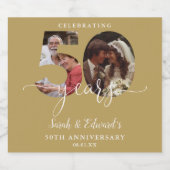 金ゴールド50周年記念結婚2写真 スパークリングワインラベル (シングルラベル)