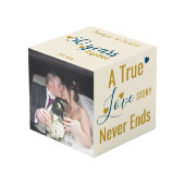 金ゴールド50周年記念青写真 フォトキューブ (正面アングル)