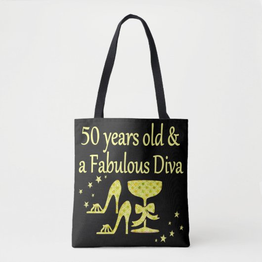 金ゴールド50歳と素晴らしいDIVA誕生日 トートバッグ (正面)